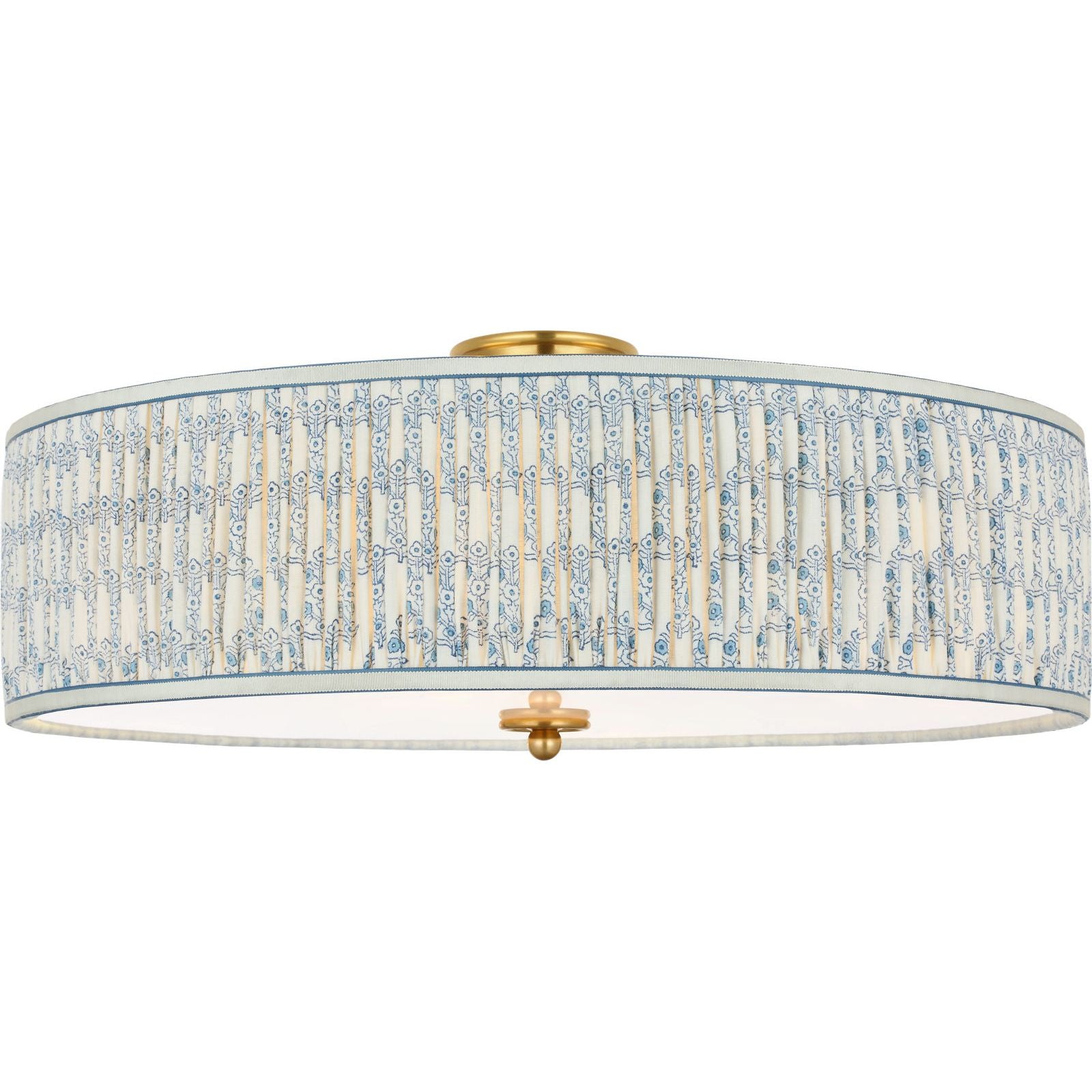 Hand-Rubbed Antique Brass with Schumacher Blue Aditi Pleated Shade | shipping 03/11/2027