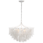 Featuring Vacarro Medium Chandelier Plaster White by Visual Comfort at Amethyst Home. The Vacarro by Julie Neill transforms classic basket chandeliers into a new and unique design statement. Hanging from the basket frame are sculptural, elongated plaster teardrops that create an unexpected texture while light emanates from within the basket. Available in all white or with a metall. Amethyst Home provides interior design, new construction, custom furniture, and area rugs in the Charlotte metro area