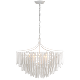 Featuring Vacarro Medium Chandelier Plaster White by Visual Comfort at Amethyst Home. The Vacarro by Julie Neill transforms classic basket chandeliers into a new and unique design statement. Hanging from the basket frame are sculptural, elongated plaster teardrops that create an unexpected texture while light emanates from within the basket. Available in all white or with a metall. Amethyst Home provides interior design, new construction, custom furniture, and area rugs in the Charlotte metro area
