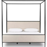 Featuring Xander Savoy Parchment Canopy Bed by Four Hands at Amethyst Home. Streamlined and refined. Tapered at the top and bottom, this textured black iron canopy bed fashions a comfortable headboard upholstered in a classic cream hue for contrast.
Queen: 63.75"w x 88.00"d x 85.00"hKing: 79.75"w x 88.00"d x 85.00"h
Collection: WestgateColors: Savoy Par. Amethyst Home provides interior design, new home construction design consulting, vintage area rugs, and lighting in the Newport Beach metro area.