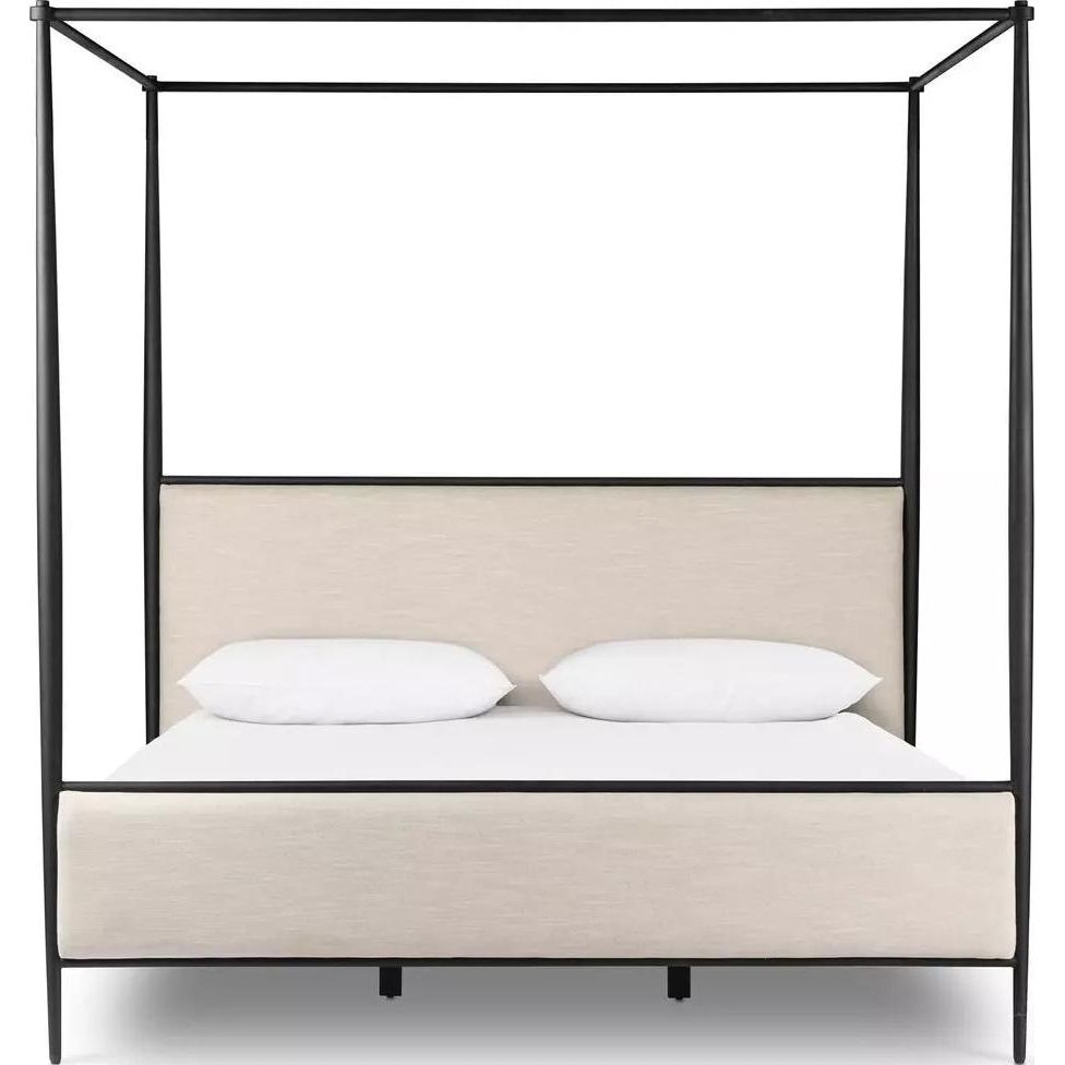 Featuring Xander Savoy Parchment Canopy Bed by Four Hands at Amethyst Home. Streamlined and refined. Tapered at the top and bottom, this textured black iron canopy bed fashions a comfortable headboard upholstered in a classic cream hue for contrast.
Queen: 63.75"w x 88.00"d x 85.00"hKing: 79.75"w x 88.00"d x 85.00"h
Collection: WestgateColors: Savoy Par. Amethyst Home provides interior design, new home construction design consulting, vintage area rugs, and lighting in the Newport Beach metro area.