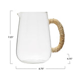 Glass Pitcher with Natural Wrapped Handle