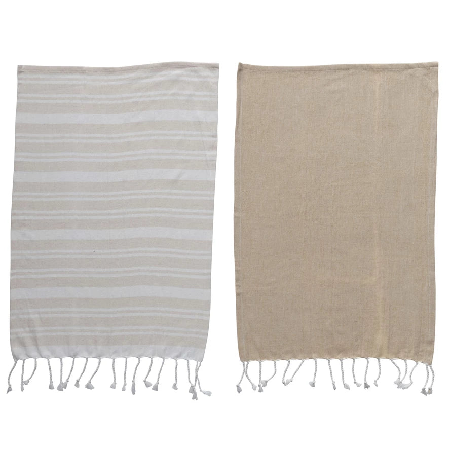 Pair of Woven Cotton Haman Tea Towel with Fringe