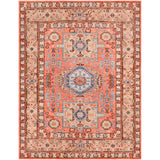 Experience the luxurious vintage vibes of the Kars Rug! With a rich warm color pallet featuring coral undertones, contrasting pale blue and tan details, and classic Moroccan inspired patterns, this timeless statement piece adds a unique touch to any room. Amethyst Home provides interior design, new construction, custom furniture, and area rugs in the San Diego metro area. KSA-2305