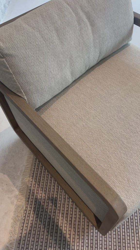 A timeless look, complementary to any style. Simple, open FSC®-certified teak framing softens the edges of this outdoor swivel chair, paired with a fixed seat cushion and removable back. Finished with a 360 inset swivel beneath the plinth base. Cover or store indoors during inclement weather and when not in use. Amethyst Home provides interior design, new home construction design consulting, vintage area rugs, and lighting in the Scottsdale metro area.