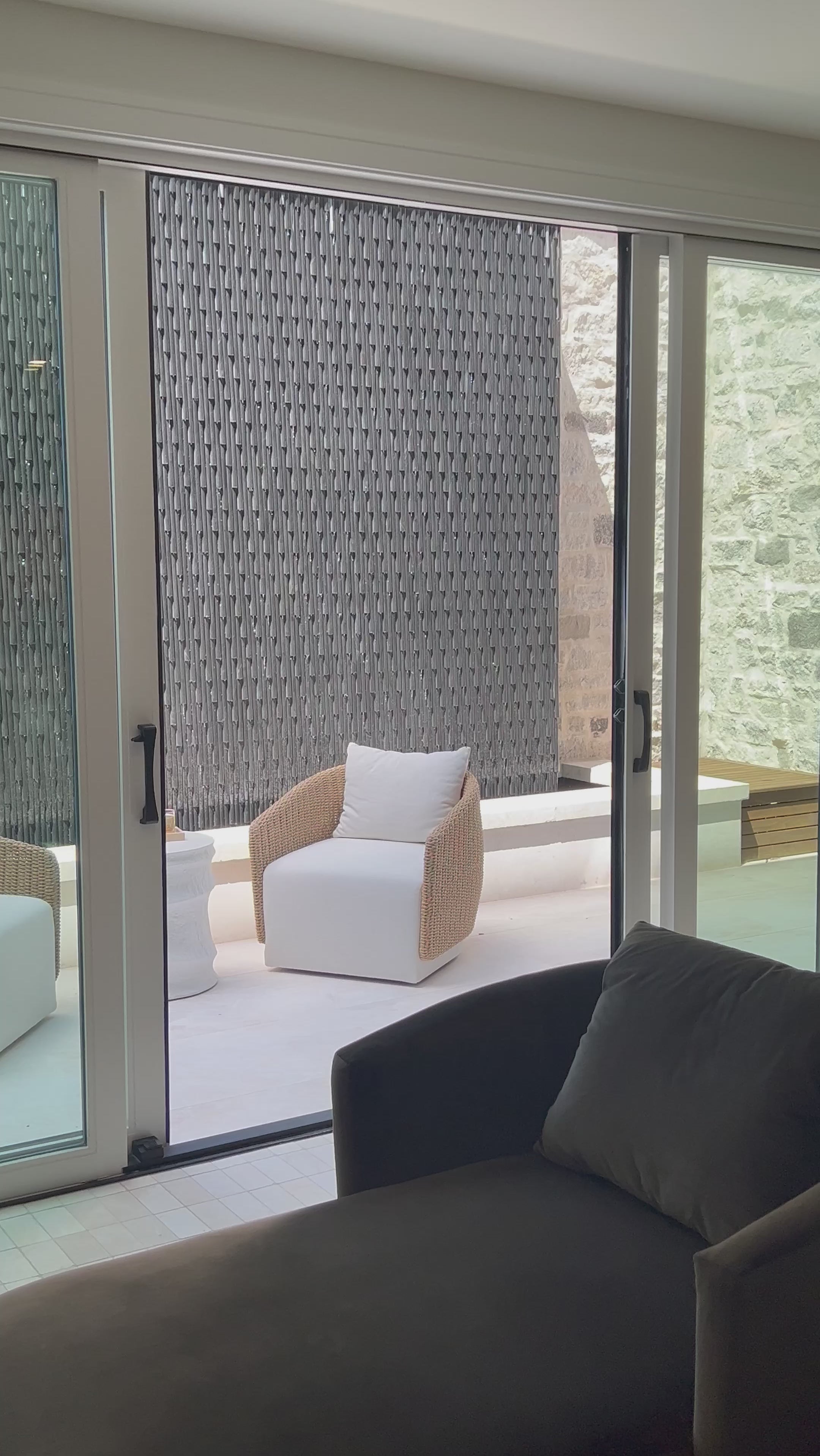 Sustainably made with zero waste, luxurious Italian upholstery places a new and unique spin on indoor/outdoor seating, offering soft, durable fabric that's highly resistant to sun, stains, mold and abrasion. Shell framing of faux hyacinth weaves for extra texture atop a 360-degree swivel. Cover or store indoors during inclement weather and when not in use. Amethyst Home provides interior design, new home construction design consulting, vintage area rugs, and lighting in the Calabasas metro area.