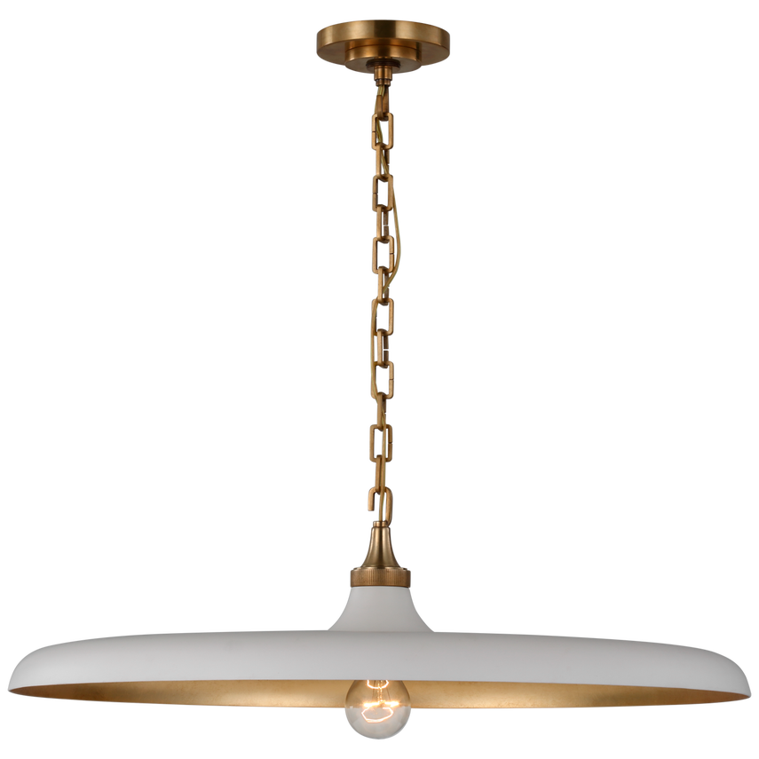 Featuring Piatto Large Pendant by Visual Comfort at Amethyst Home. The Piatto Large Pendant is one of our favorite lighting pieces for a kitchen island. Finished in a Hand-Rubbed Antique Brass with Plaster White Shade is an elegant take on a timeless pendant light.
Overall Dimensions: 24" L x 24" W x 7" HWeight: 9 lbs..  Amethyst Home provides interior design, new home construction design consulting, vintage area rugs, and lighting in the Washington metro area.