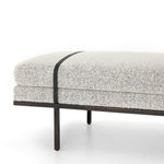 Make a chic statement with the Harris Knoll Domino Accent Bench. Decorative straps of black top-grain leather take chaise-style bench seating to the next level. Airy, elongated legs lend a look of lightness for balance.  Available late September 2020!  Overall Dimensions: 60"w x 26"d x 19.25"h Materials: Solid Parawood