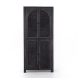 We love the textural cane door panels of the Tilda Black Wash Mango Cabinet. Store your favorite china set, books, or other household goods while also brining a beautiful, monochromatic vibe to the room  Size: 39"w x 18"d x 86"h Materials: Solid Mango, Iron, Cane