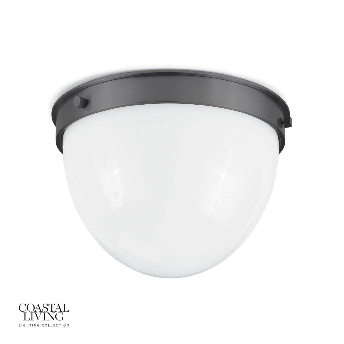 We love the warm and glowing look the white opal glass gives when illuminated in this Bay Harbor Oil Rubbed Bronze Flush Mount. This would look stunning in areas with lower ceilings or in hallways.   Size: 11"w x 11"d x 7.5"h Material: Steel