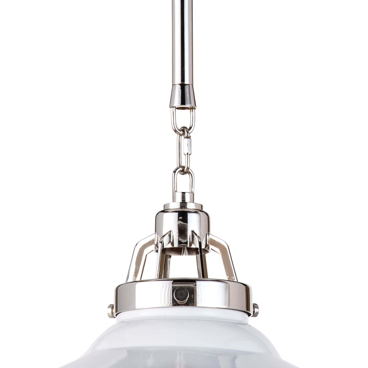 The polished nickel hardware and ceramic shade of this Maine White Ceramic Pendant instills a contemporary edge. It brings an antique charm to any modern-day kitchen or dining room  Size: 16"w x 16"d x 15"h Material: Ceramic