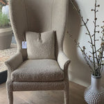 Noella Tall Wing Chair in Kenzo - Oatmeal Fabric. 