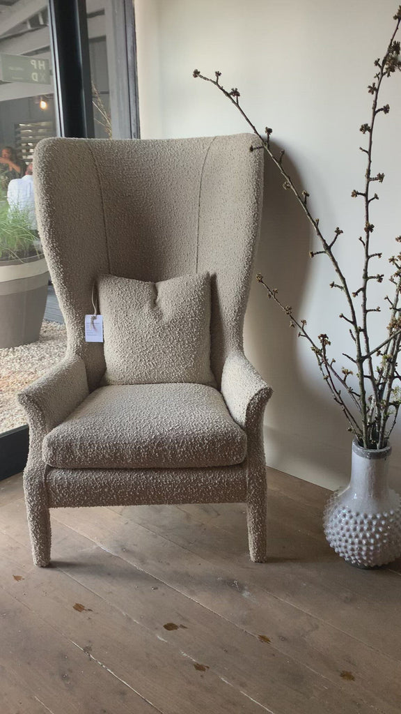 Noella Tall Wing Chair in Kenzo - Oatmeal Fabric. 