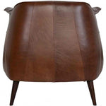 The Victor leather chair instantly transforms any living room into an infinitely sophisticated space. The tan leather upholstery and gently curved back are both chic and superbly comfortable. The chair is supported by a pocketed coil spring seating on solid oak wood legs for added durability.