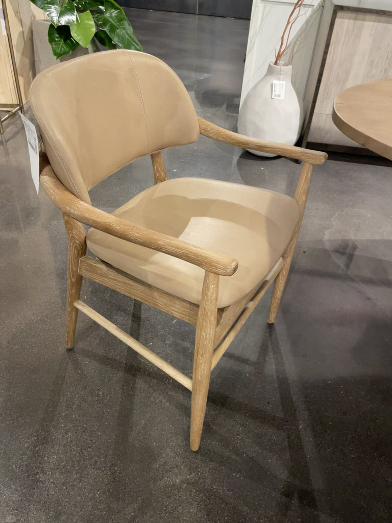 Mid-century vibes meet modern materials with this Josie Dining Chair - Vintage White Wash. The whitewashed oak frame and float-like seating of top-grain leather add a comfy, light and bright look to any dining room.   Overall Dimensions: 23.00"w x 23.00"d x 32.75"h