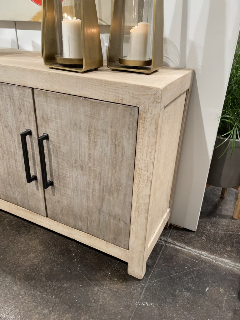 We love how the reclaimed pine and white and grey wash brings an antique, organic feel this Merwin Sideboard.  Reclaimed Pine Natural Sealed Finish with White and Grey Wash