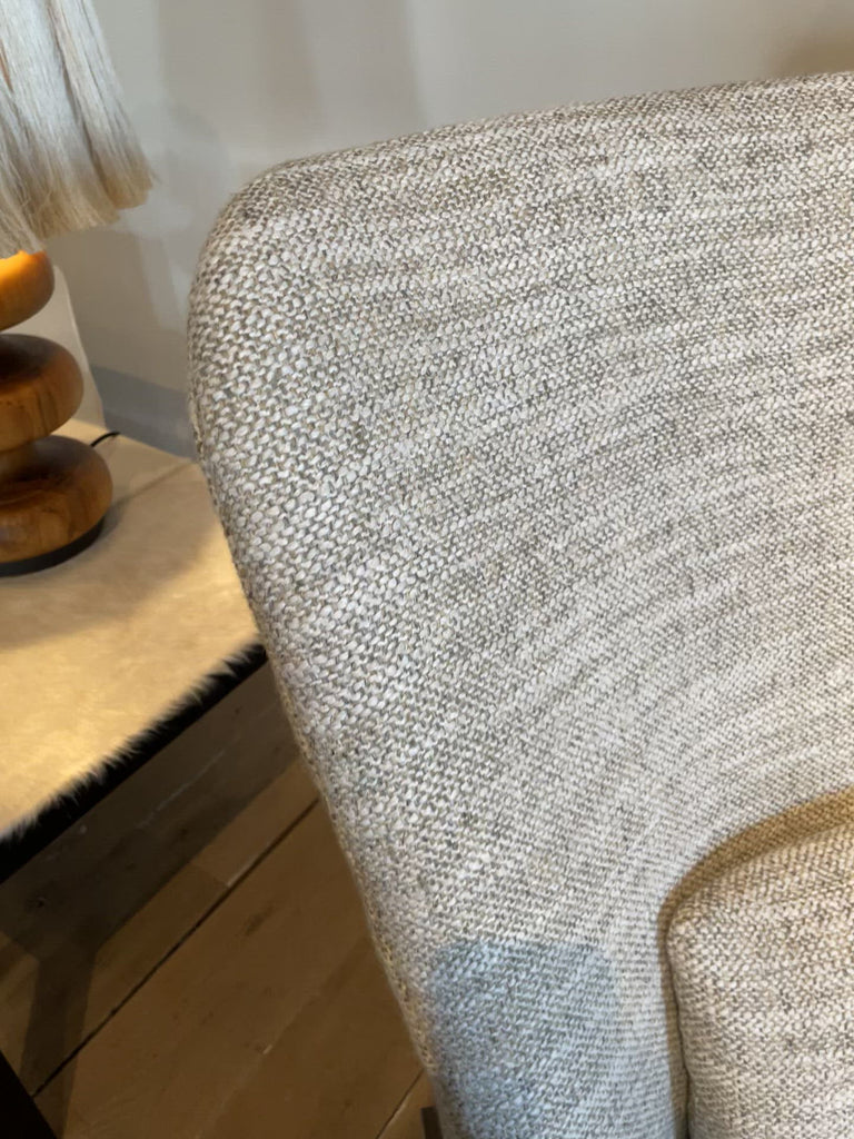 Fernando Wing Chair Dodo in 206 Poodle Fabric and Sealed Walnut. 