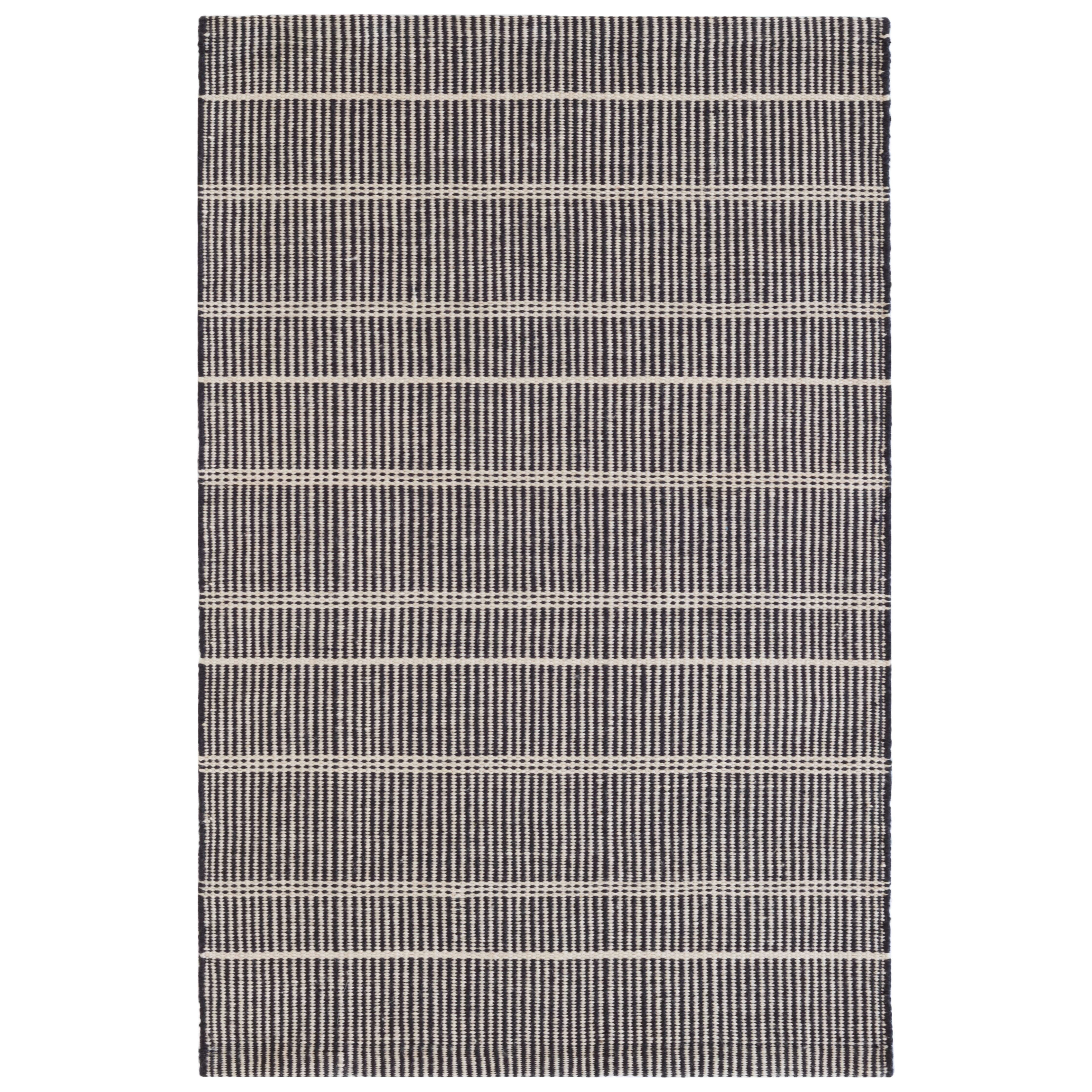 Part of our Bunny Williams collection, this delicately striped, black indoor/outdoor rug was inspired by an antique rug sample from the designer's own personal collection. Handcrafted from 100% PET, a washable polyester fiber made from recycled plastic bottles. Amethyst Home provides interior design, new construction, custom furniture, and area rugs in the Dallas metro area.