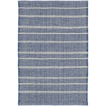 Part of our Bunny Williams collection, this delicately striped, navy indoor/outdoor rug was inspired by an antique rug sample from the designer's own personal collection. Due to the handmade nature of this area rug, variations in color are expected. Dhurrie rugs are woven to be lightweight, low profile and reversible. Amethyst Home provides interior design, new construction, custom furniture, and area rugs in the Laguna Beach metro area.