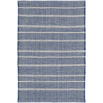 Part of our Bunny Williams collection, this delicately striped, navy indoor/outdoor rug was inspired by an antique rug sample from the designer's own personal collection. Due to the handmade nature of this area rug, variations in color are expected. Dhurrie rugs are woven to be lightweight, low profile and reversible. Amethyst Home provides interior design, new construction, custom furniture, and area rugs in the Laguna Beach metro area.