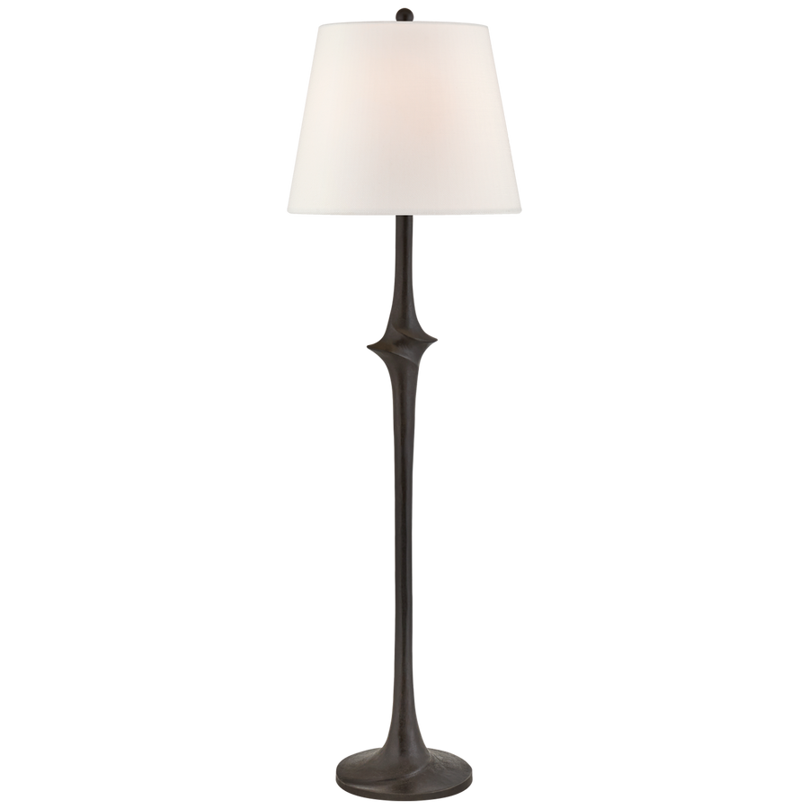 We love the detail in the middle of this Bates Aged Iron Large Sculpted Floor Lamp. The linen shade brings a soft, warm glow to any living room, bedroom, or other area needing extra light.   Designer: Chapman & Myers