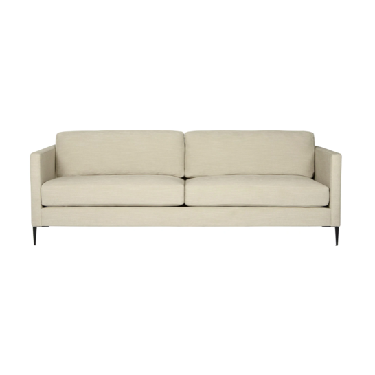 The Benedict Sofa is a modern design with clean lines and sleek metal legs in black rust. It has a fresh and functional aesthetic with no-sag support. As a small scale sofa, its ideal for apartment living and suitable for any occasion.  This beloved family furniture designer brand is our go-to choice for families with young children and pets. The organic linen & cotton fabric collection is machine washable (not dryer friendly -- please air dry!).