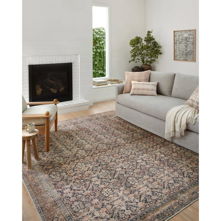 Touting richly saturated colors and a distressed pattern, the Billie BIL-01 AL Ink / Salmon Rug captures the look of a well-worn antique rug. Reminiscent of one-of-a-kind rugs, this Amber Lewis x Loloi collection features random variations in color that render no two pieces exactly alike, creating up to 30% variance in color. Billie also carries the Okeo-Tex® label. Amethyst Home provides interior design, new construction, custom furniture, and rugs for the Newport Beach and Calabasas metro area.