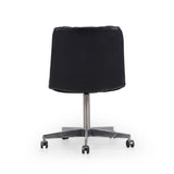 Featuring Malibu Desk Chair - Rider Black by Four Hands at Amethyst Home. Paired back and fashion-forward, this minimalist Malibu Desk Chair in black top-grain leather offers maximum comfort. Inspired by workspaces of the ‘50s and ‘60s. Stainless steel casters make for stylish ease in the workplace. Height not adjustable.
Overall Dimensions: 20.75"W x 26.25.  Amethyst Home provides interior design, new home construction design consulting, vintage area rugs, and lighting in the Monterey metro area.