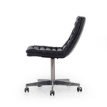 Featuring Malibu Desk Chair - Rider Black by Four Hands at Amethyst Home. Paired back and fashion-forward, this minimalist Malibu Desk Chair in black top-grain leather offers maximum comfort. Inspired by workspaces of the ‘50s and ‘60s. Stainless steel casters make for stylish ease in the workplace. Height not adjustable.
Overall Dimensions: 20.75"W x 26.25.  Amethyst Home provides interior design, new home construction design consulting, vintage area rugs, and lighting in the Monterey metro area.