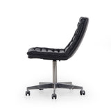 Featuring Malibu Desk Chair - Rider Black by Four Hands at Amethyst Home. Paired back and fashion-forward, this minimalist Malibu Desk Chair in black top-grain leather offers maximum comfort. Inspired by workspaces of the ‘50s and ‘60s. Stainless steel casters make for stylish ease in the workplace. Height not adjustable.
Overall Dimensions: 20.75"W x 26.25.  Amethyst Home provides interior design, new home construction design consulting, vintage area rugs, and lighting in the Monterey metro area.