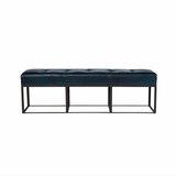 We're obsessed with the look of the metal base and leather cushion. The Cruz Bench from Cisco Brothers adds a sophisticated look to any space. Priced and pictured in a grade 500 leather Bronson Blue.  Overall: 48"w x 16"d x 19"h Seat Height: 19"h