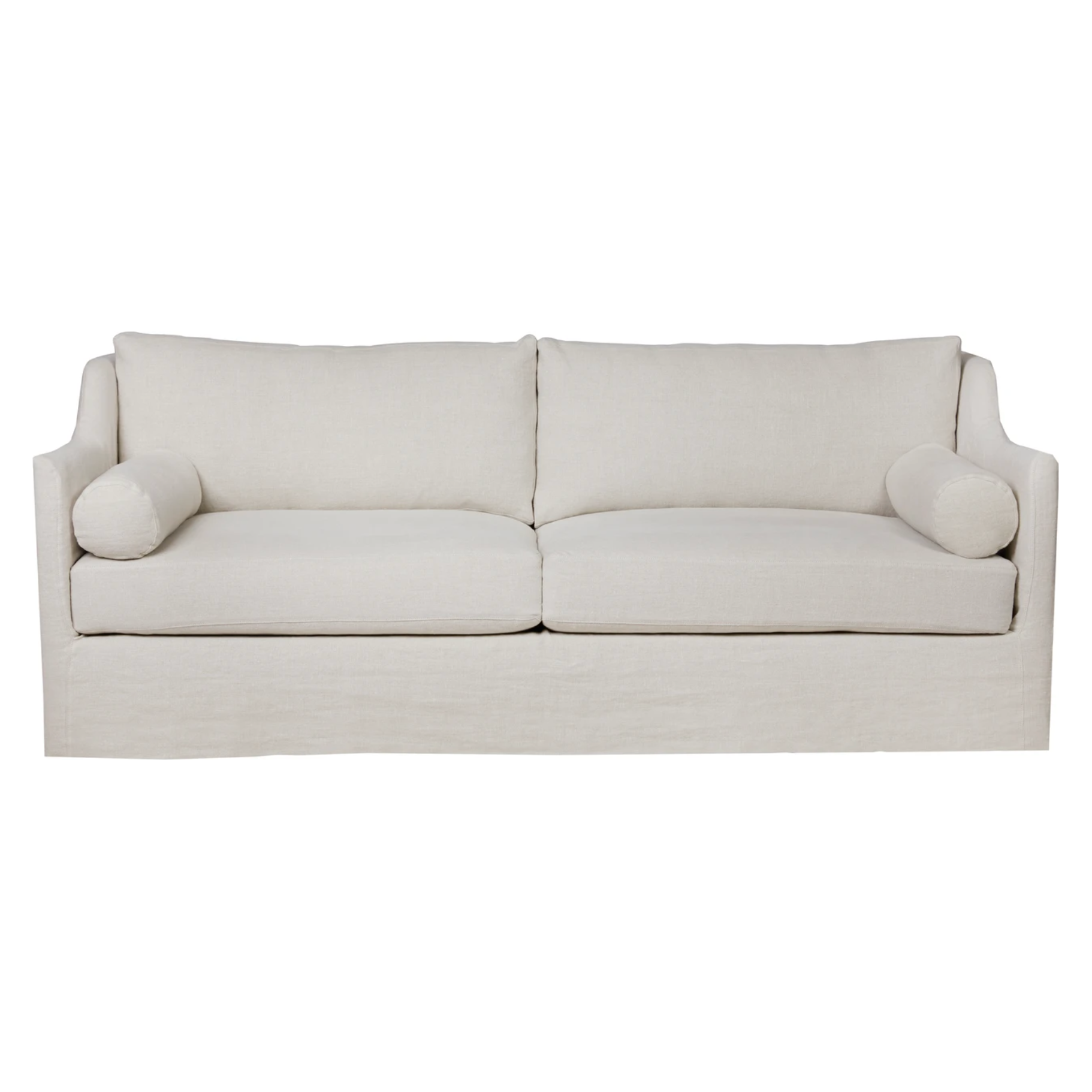 A romantic swooped arm and a super cozy bench style cushion makes the Dalia Sofa by Cisco Brothers one of our favorites!  Photographed in Molino White 100% cotton and Brevard Natural.