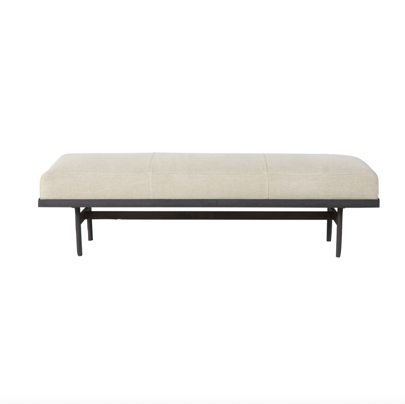 The Lincoln Upholstered Bench by Cisco Brothers is an Amethyst favorite, crafted to perfection with a metal base and your choice of fabric. Photographed in Brevard Burlap.   Overall dimensions: 60"w x 18"d x 17"h