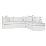 The Renata 2pc Slipcovered Sectional- Essentials has clean lines and a soft back.  It has a modern essence and elegance that lends inviting appeal to your seating ensemble in your living room or den.   Overall: 111"w x 90"d x 30"h