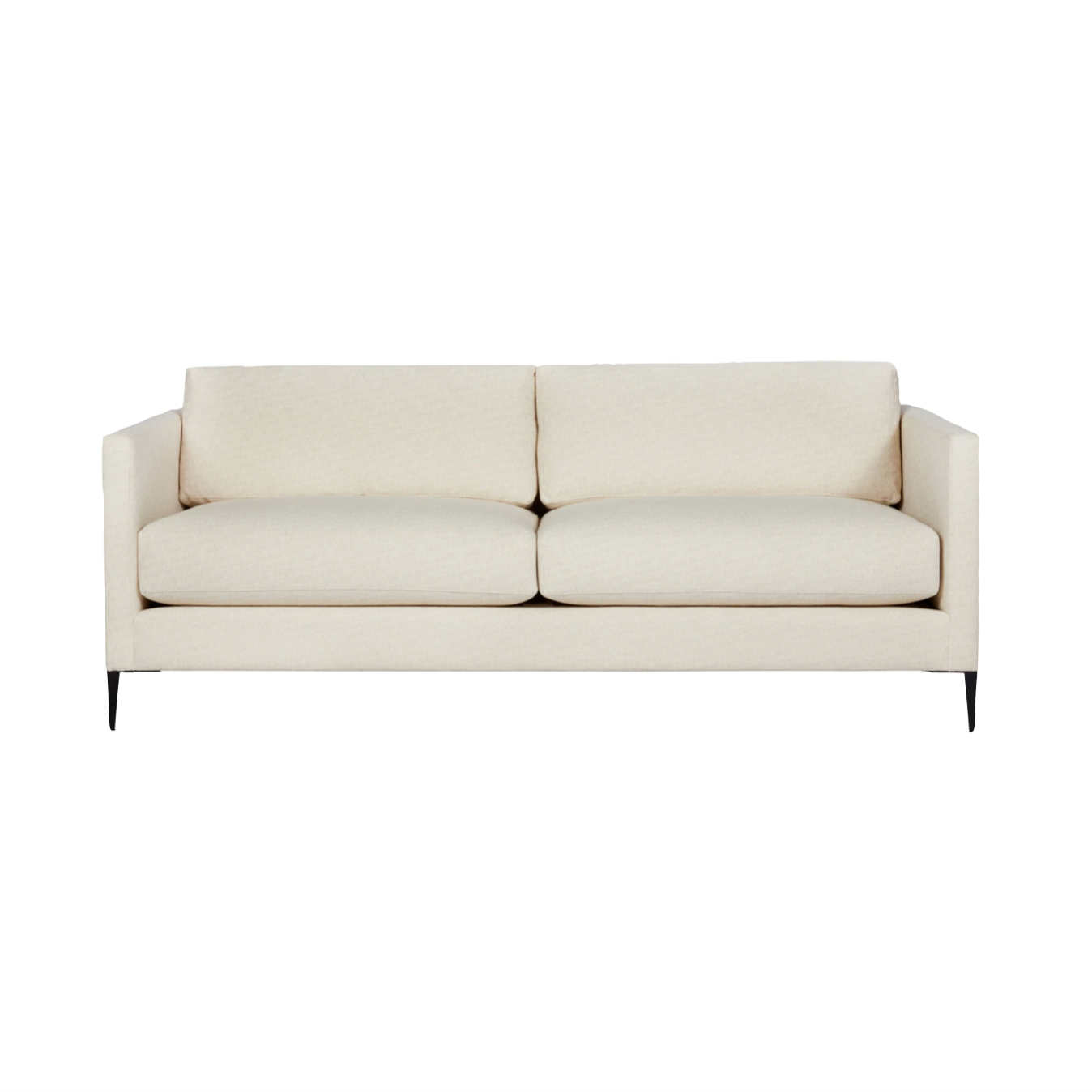 The Benedict Upholstered Sofa Family - Essentials by Cisco Brothers is a modern design with clean lines and sleek metal legs in black rust. It has a fresh and functional aesthetic with no-sag support. As a small scale sofa, its ideal for apartment living and suitable for any occasion.  Benedict 84" Sofa: 84”w x 29”h x 36”d 
