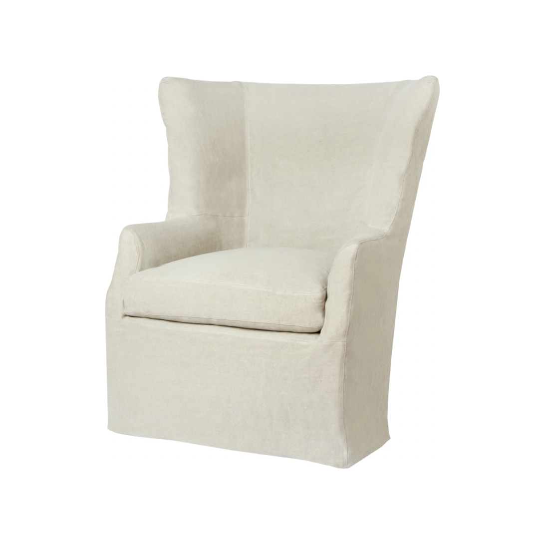 The Federico Chair by Cisco Brothers has a grand appearance, but a relaxed vibe that makes it versatile. If it’s upholstered, this chair fits perfectly in a grand library. Or, dress it down with a slipcover and it’s perfectly placed as a bedroom chair. An adaptable piece that works with your personal style.  Overall: 36"w x 35"d x 44"h