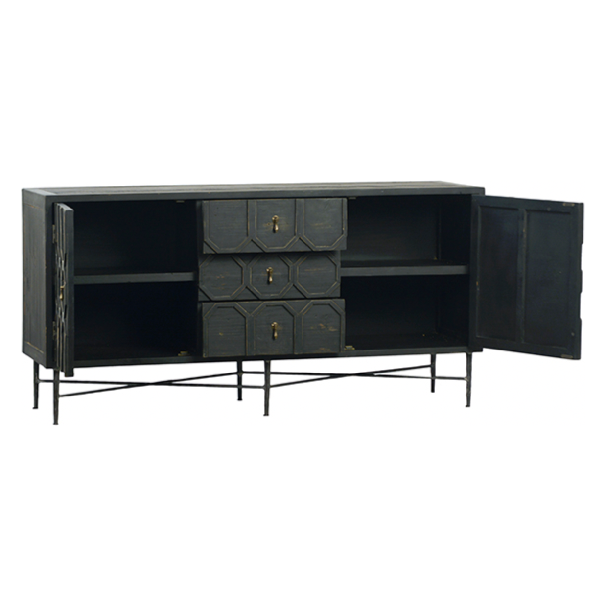 The Harten cabinet is beautifully crafted of black stained pine.  Its versatile cabinet drawer combo is perfect for both media and dining room storage.  Size: 63"l x 20"d x 31"h  Finish may vary slightly by piece as this is a hand-crafted product.  Please allow 3-5 weeks for shipping.