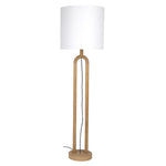 Add solid texture to your home with this contemporary oak wood floor lamp. Featuring a white linen lampshade and an open-arch wooden stand, this floor lamp makes a striking statement in a living room, den, or bedroom. The slim, minimalist design makes it effortlessly easy to fit various décor styles.Depth : 19.5 in Amethyst Home provides interior design, new home construction design consulting, vintage area rugs, and lighting in the Austin metro area.