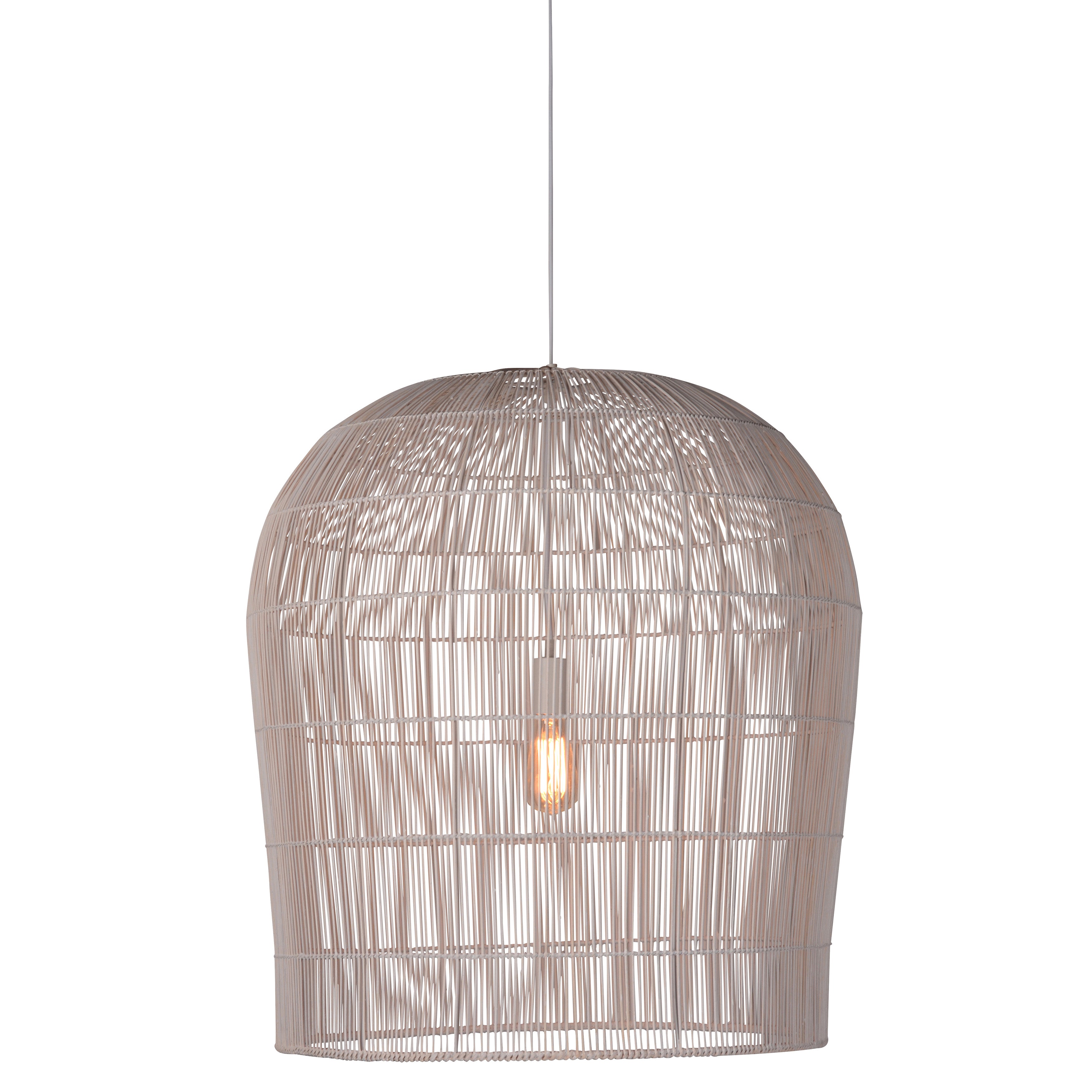 Made from natural rattan, this pendant light adds inviting style and softly diffused ambiance to any room. Remarkably versatile with its cream finish, it works well grouped above a dining table, on its own in a reading nook, or anywhere you want a relaxed touch. The perfect option for a warm and relaxed ambiance.Depth : 28 in Amethyst Home provides interior design, new home construction design consulting, vintage area rugs, and lighting in the Calabasas metro area.