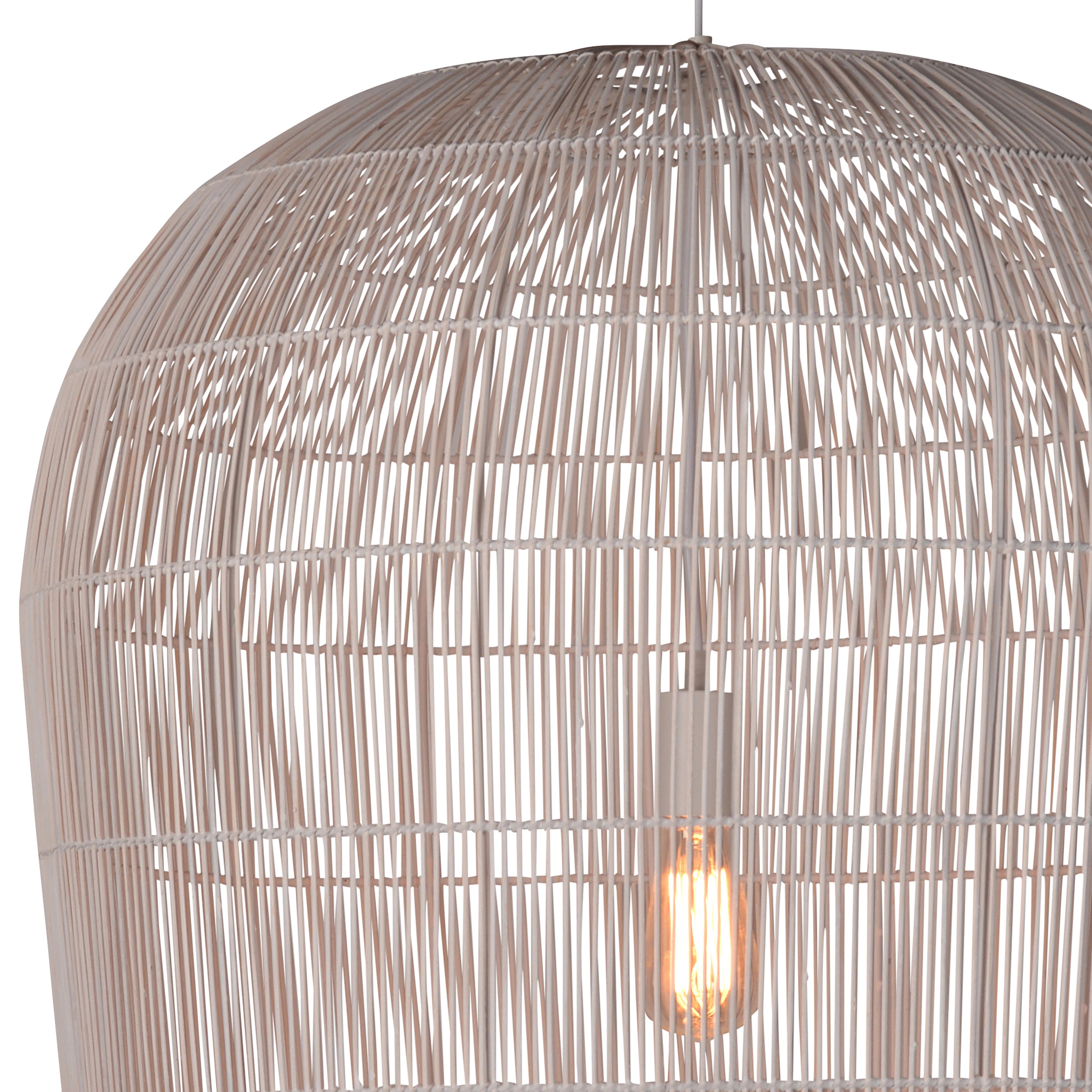 Made from natural rattan, this pendant light adds inviting style and softly diffused ambiance to any room. Remarkably versatile with its cream finish, it works well grouped above a dining table, on its own in a reading nook, or anywhere you want a relaxed touch. The perfect option for a warm and relaxed ambiance.Depth : 28 in Amethyst Home provides interior design, new home construction design consulting, vintage area rugs, and lighting in the Washington metro area.