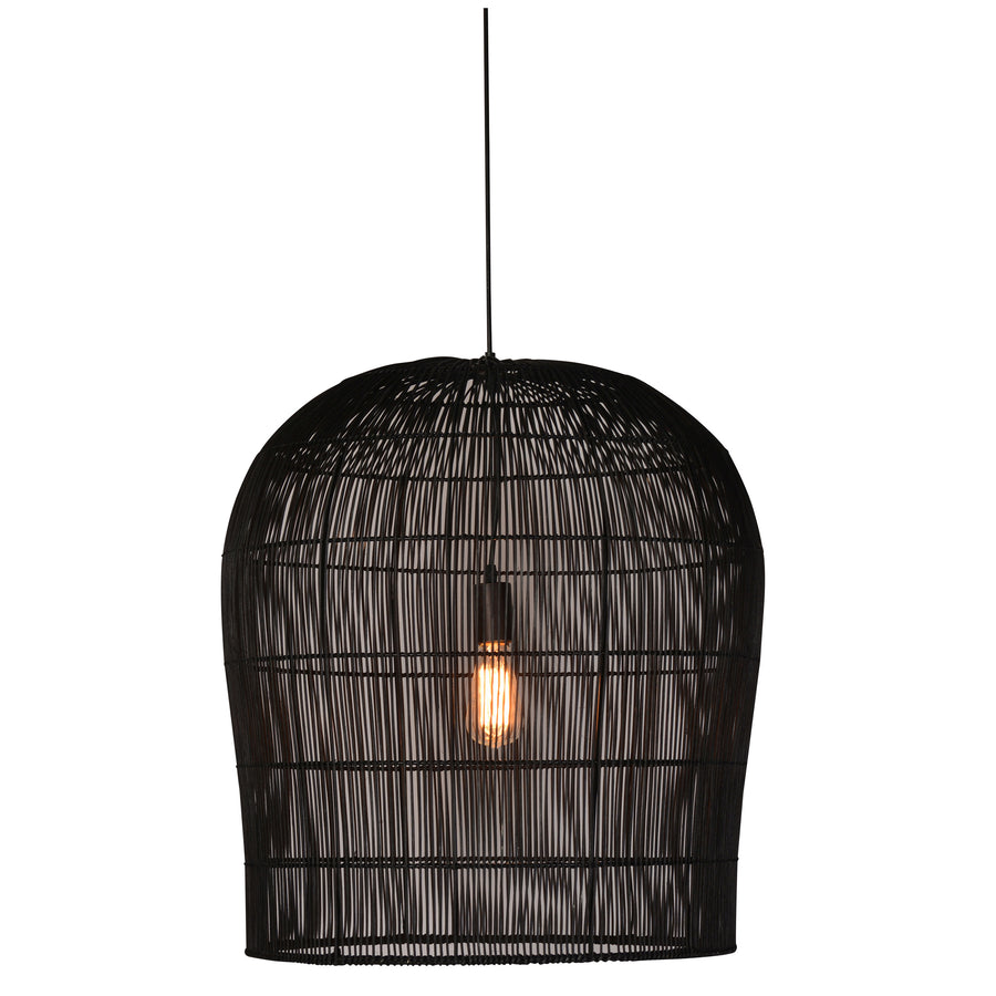 Made from natural rattan, this pendant light adds inviting style and softly diffused ambiance to any room. Remarkably versatile with its black finish, it works well grouped above a dining table, on its own in a reading nook, or anywhere you want a relaxed touch. The perfect option for a warm and relaxed ambiance.Depth : 24 in Amethyst Home provides interior design, new home construction design consulting, vintage area rugs, and lighting in the Salt Lake City metro area.