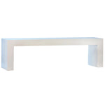 Suitable for both indoor and outdoor settings, this modern bench features a beautiful waterfall design. Naturally attractive and durable, measuring 63” in length, it is constructed with reinforced concrete. Featuring a white sealed finish, this three-seater bench is fresh and contemporary. Ideal as an entryway bench, dining bench, or patio bench. Amethyst Home provides interior design, new home construction design consulting, vintage area rugs, and lighting in the San Diego metro area.