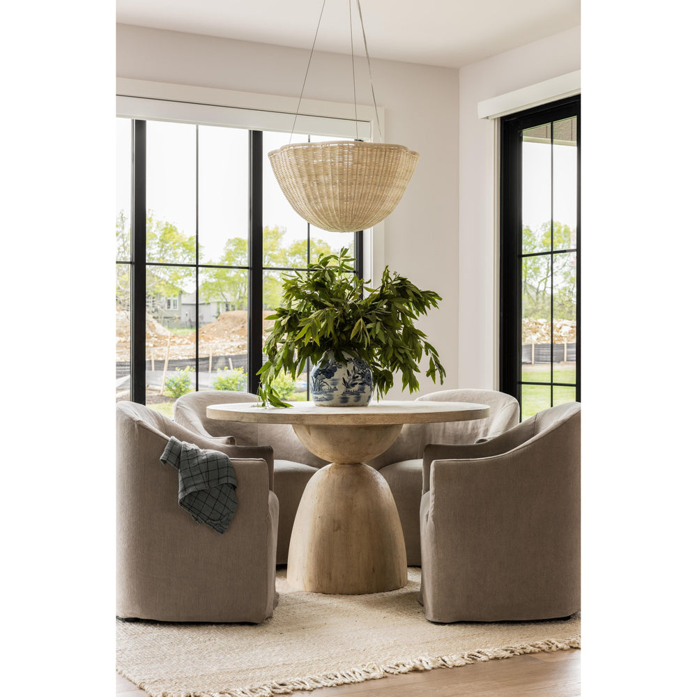 Featuring Cabrera Light Warm Wash Dining Table by Dovetail at Amethyst Home. Crafted to perfection with reclaimed pine wood and finished with a light warm wash, this Cabrera dining table brings a laidback, modern coastal vibe to your home. 
Amethyst Home embraces wabi sabi and each table will have a unique color variation.
Material: Reclaimed Pine WoodFinish.  Amethyst Home provides interior design, new home construction design consulting, vintage area rugs, and lighting in the Houston metro area.