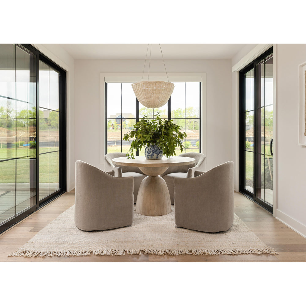 Featuring Cabrera Light Warm Wash Dining Table by Dovetail at Amethyst Home. Crafted to perfection with reclaimed pine wood and finished with a light warm wash, this Cabrera dining table brings a laidback, modern coastal vibe to your home. 
Amethyst Home embraces wabi sabi and each table will have a unique color variation.
Material: Reclaimed Pine WoodFini.  Amethyst Home provides interior design, new home construction design consulting, vintage area rugs, and lighting in the Calabasas metro area.