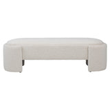 Add a contemporary touch to your seating arrangement with this lovely bench. Featuring an oval frame supported by a stunning off-white boucle upholstery for extra softness and comfort. Amethyst Home provides interior design, new home construction design consulting, vintage area rugs, and lighting in the Laguna Beach metro area.