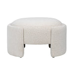 Add a contemporary touch to your seating arrangement with this lovely ottoman. Featuring a round frame supported by a stunning off-white boucle upholstery for extra softness and comfort. Use this 16x28” ottoman as a center table to display small tray and knick-knacks or as a place to prop your feet up after a long day.Depth : 25.5 in Amethyst Home provides interior design, new home construction design consulting, vintage area rugs, and lighting in the Calabasas metro area.