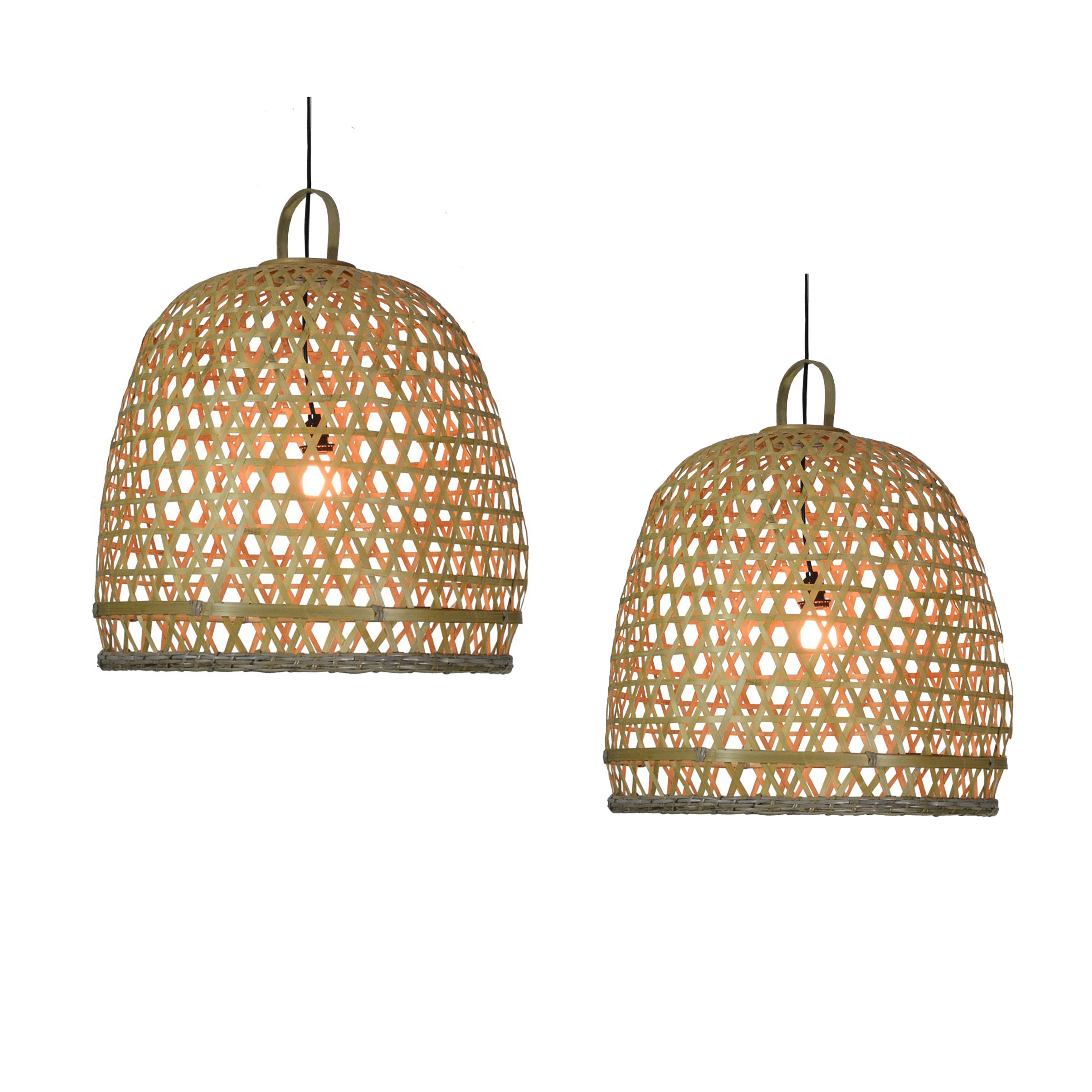 Crafted with a natural bamboo weave for an airy, warm accent piece that brings exciting texture to a space. Bamboo strands are known for being resistant, making them an excellent prospect for outdoor usage. This set of pendant lights is expertly handwoven by Indonesian Artisans. Amethyst Home provides interior design, new home construction design consulting, vintage area rugs, and lighting in the Boston metro area.