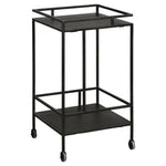 Featuring Evita Bar Cart by Dovetail at Amethyst Home. The perfect little black bar cart for a nook or corner -- at 18" wide, it can give your room essential storage and styling.
Dimensions: 29"h x 18"d x 18"wMaterial : Iron and Oak Wood. Amethyst Home provides interior design, new home construction design consulting, vintage area rugs, and lighting in the Boston metro area.