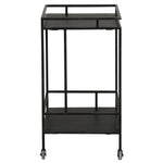 Featuring Evita Bar Cart by Dovetail at Amethyst Home. The perfect little black bar cart for a nook or corner -- at 18" wide, it can give your room essential storage and styling.
Dimensions: 29"h x 18"d x 18"wMaterial : Iron and Oak Wood. Amethyst Home provides interior design, new home construction design consulting, vintage area rugs, and lighting in the Charlotte metro area.
