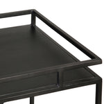 Featuring Evita Bar Cart by Dovetail at Amethyst Home. The perfect little black bar cart for a nook or corner -- at 18" wide, it can give your room essential storage and styling.
Dimensions: 29"h x 18"d x 18"wMaterial : Iron and Oak Wood. Amethyst Home provides interior design, new home construction design consulting, vintage area rugs, and lighting in the Des Moines metro area.